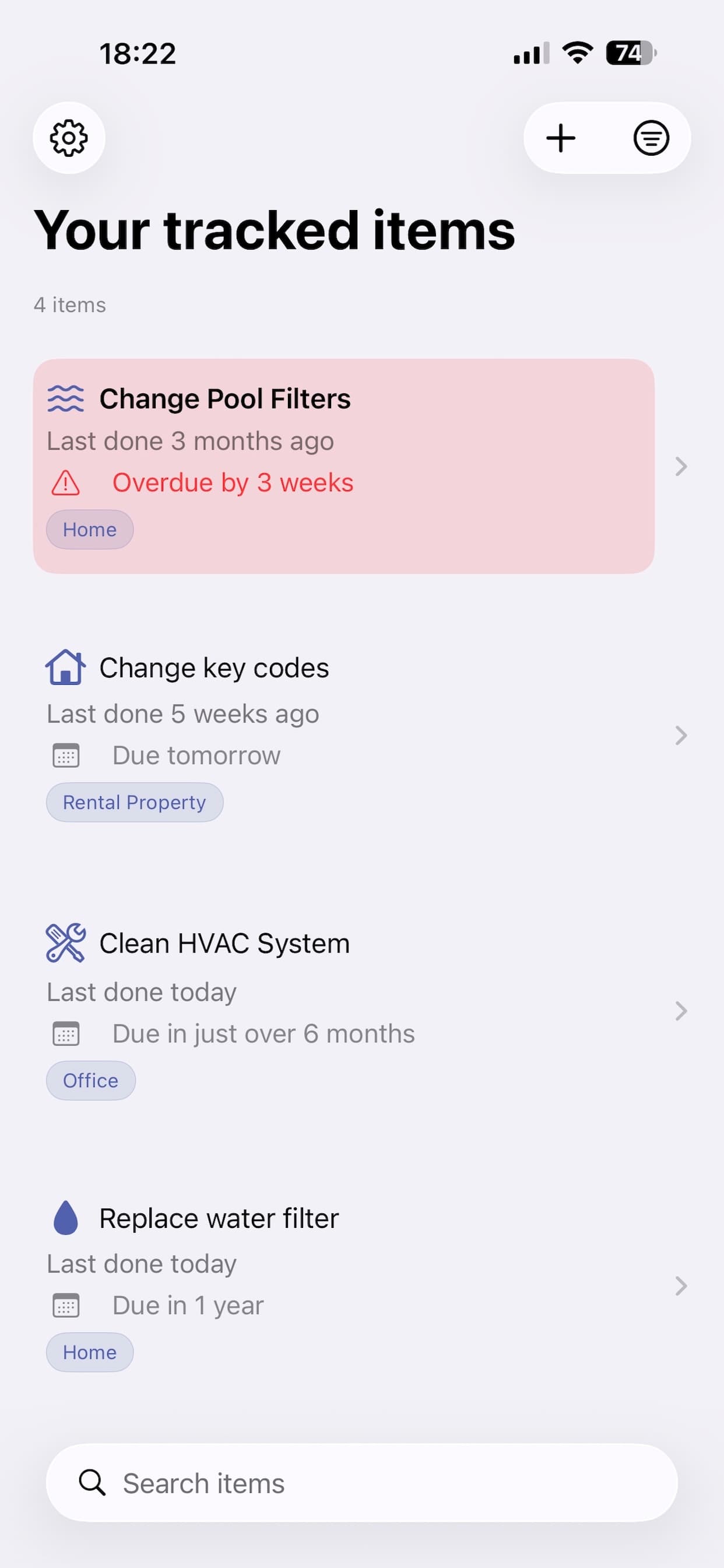 Overdue app homepage screenshot